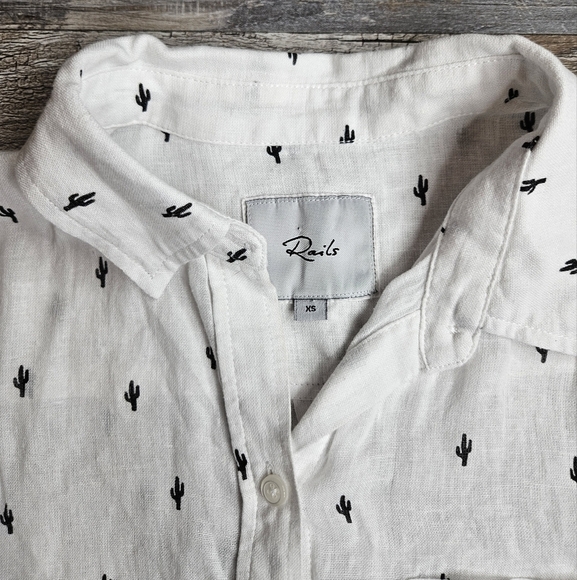 Rails Charli Black Cactus Linen Blend Button Down Shirt Women's XS - Picture 3 of 9